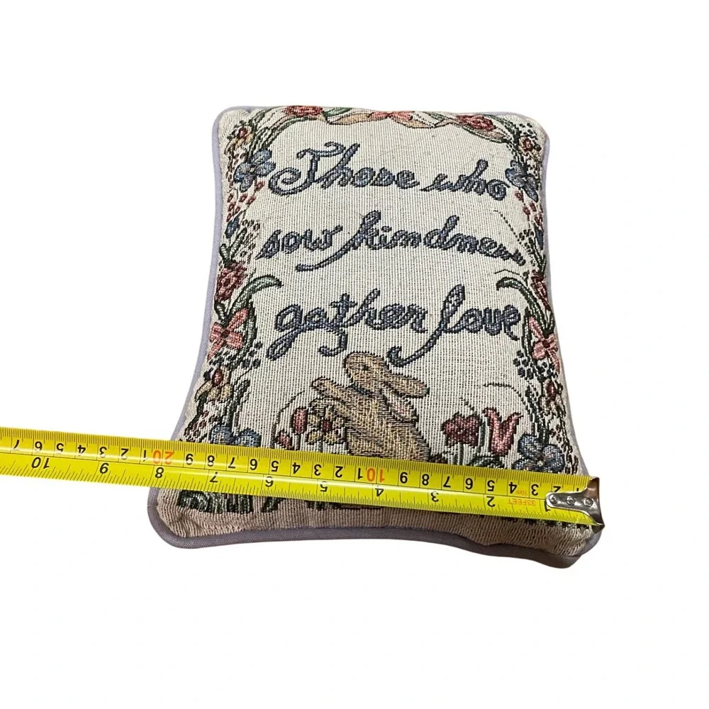 Vintage Woven Tapestry Bunny‎ Rabbit Quote Pillow Sow Kindness Gather Love 12x9